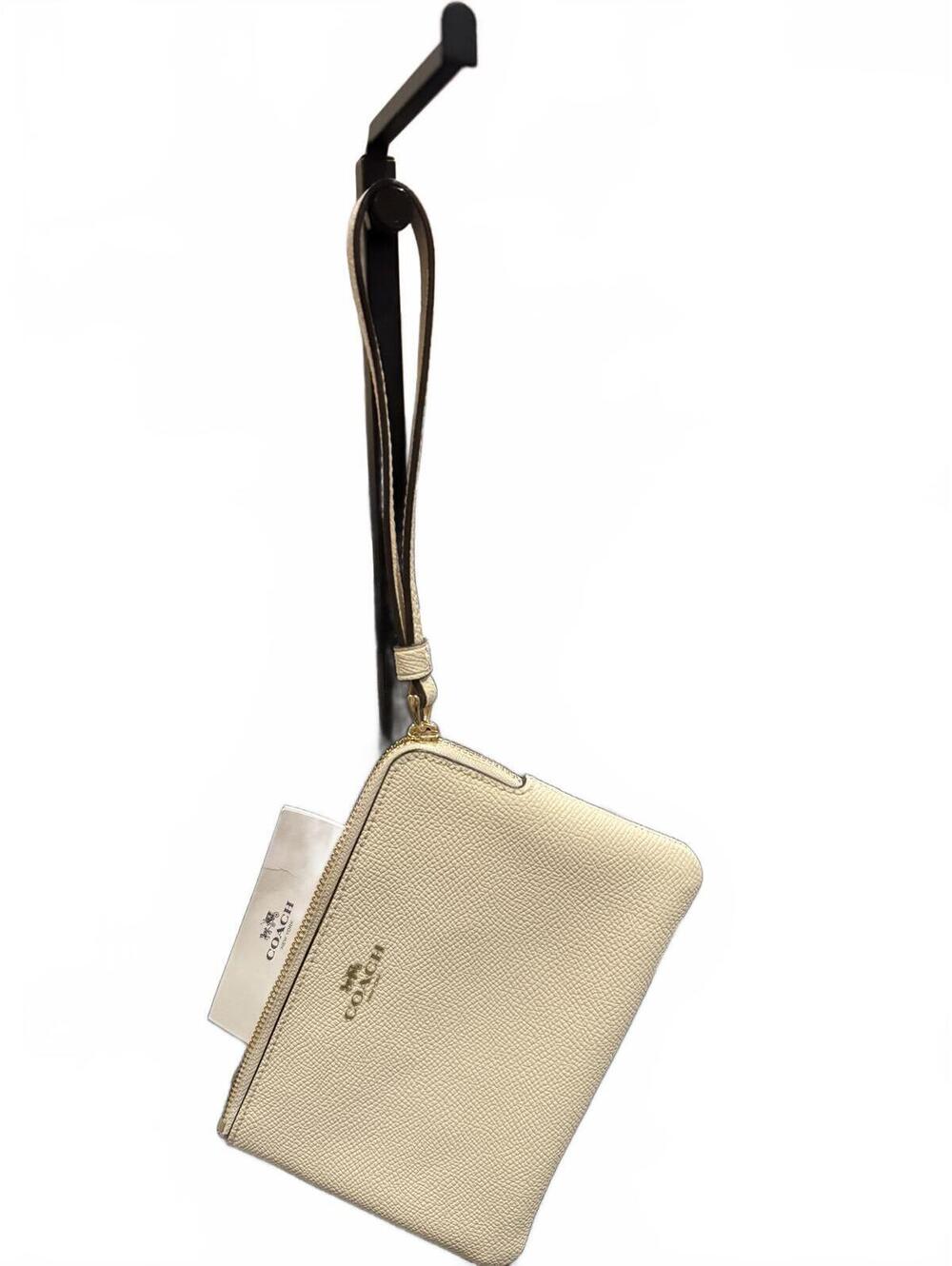Coach Leather Wristlet Pouch in Cream NWT